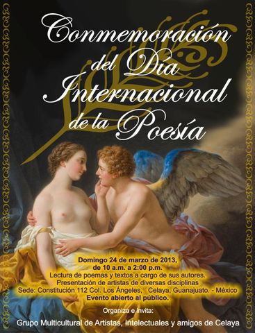 Cartel conmemorativo del Dia Internacional de la Poesía en Celaya, Guanajuato; México